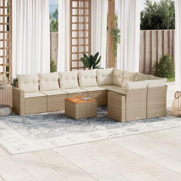 vidaXL Salon de jardin avec coussins 10 pcs beige r&eacute;sine tress&eacute;e