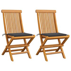 vidaXL Chaises pliantes avec coussins anthracite, 2 pi&egrave;ces, en teck massif