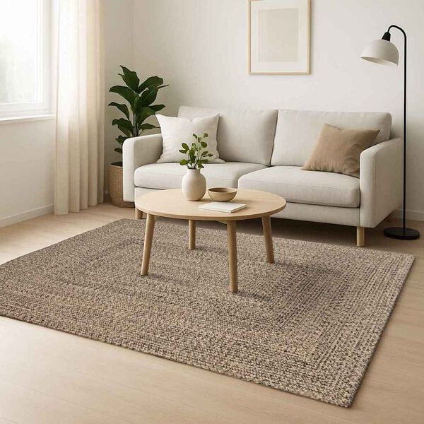 vidaXL Tapis de surface Carr&eacute; Naturel et Noir 240 x 240 cm Jute