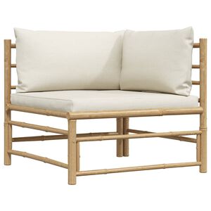 vidaXL Canap&eacute; d'angle de jardin avec coussins blanc cr&egrave;me Bambou