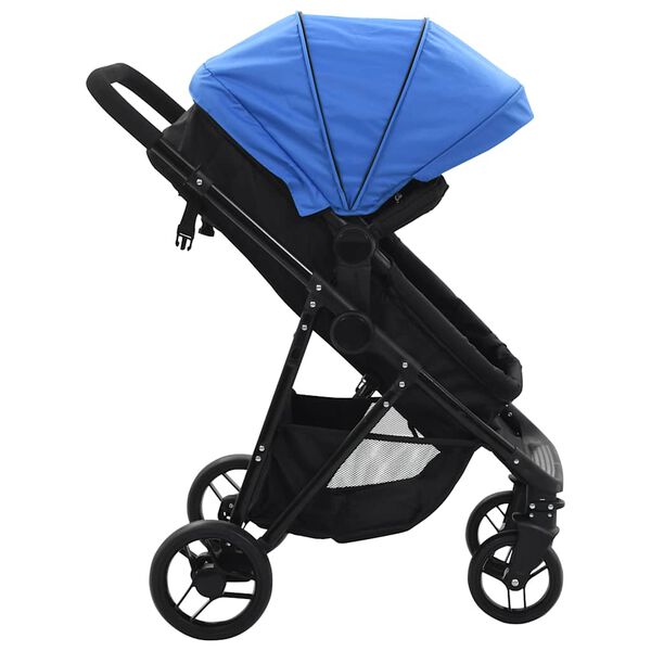 vidaXL Poussette/Landau b&eacute;b&eacute; 2-en-1 Bleu et noir Acier