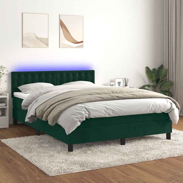 vidaXL Sommier &agrave; lattes de lit matelas et LED Vert fonc&eacute; 140x200 cm