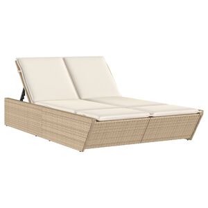 vidaXL Chaise longue double avec coussins beige r&eacute;sine tress&eacute;e