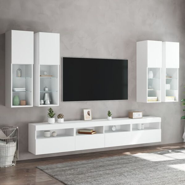 vidaXL Ensemble de meubles TV muraux 7 pcs avec lumières LED blanc
