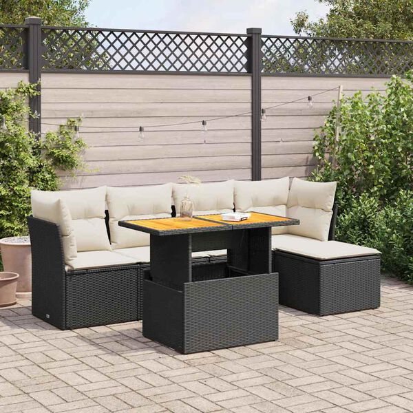 vidaXL Salon de jardin 6 pcs avec coussins noir r&eacute;sine tress&eacute;e