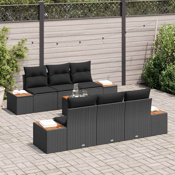 vidaXL Ensemble de canap&eacute; de jardin avec coussin 7 pcs Noir Poly rotin