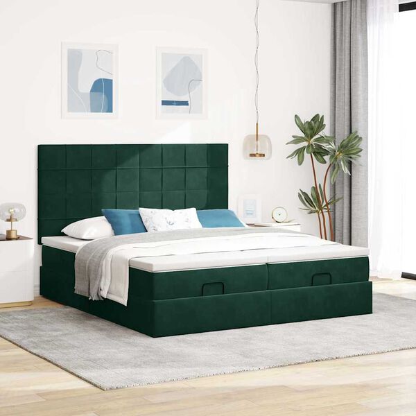 vidaXL Cadre de lit ottoman avec matelas vert foncé 160x200 cm velours