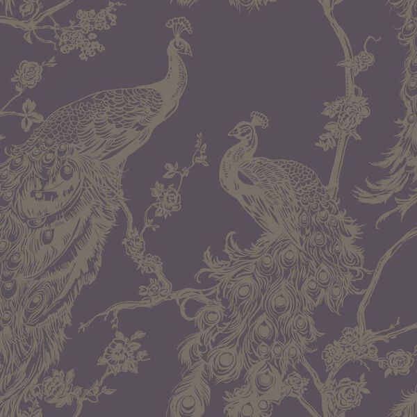 DUTCH WALLCOVERINGS Papier peint Paon Violet et argent&eacute;