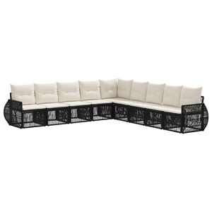 vidaXL Ensemble de canap&eacute; de jardin 9 pc Noir et blanc cr&egrave;me polyrotin