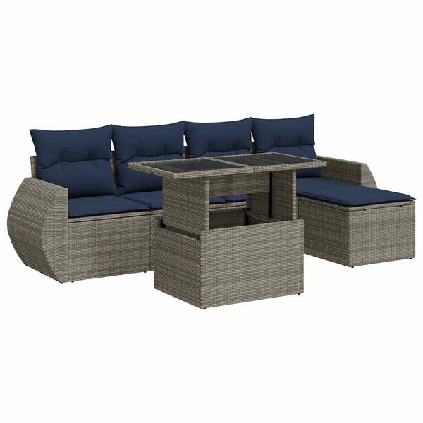 vidaXL Salon de jardin avec coussins 6 pcs gris r&eacute;sine tress&eacute;e acacia