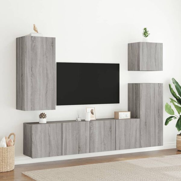 vidaXL Unit&eacute;s murales TV 5 pcs sonoma gris bois d'ing&eacute;nierie