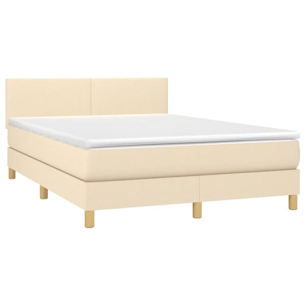 vidaXL Sommier &agrave; lattes de lit avec matelas LED Cr&egrave;me 140x190 cm Tissu