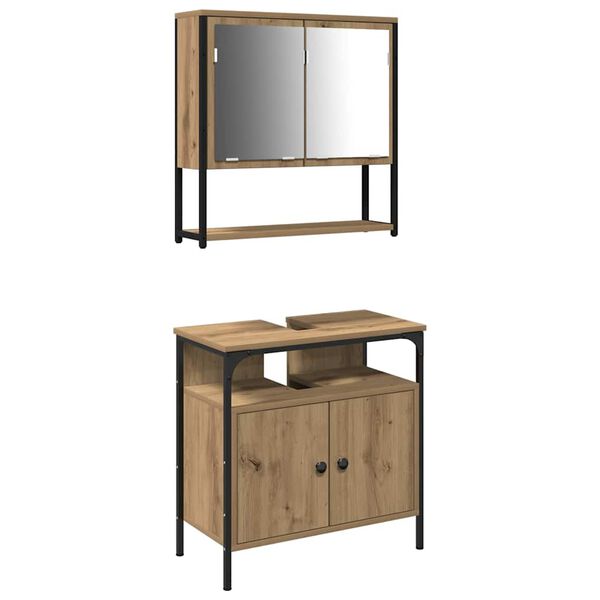 vidaXL Ensemble de mobilier de salle de bain avec étagère 2 pcs Marron