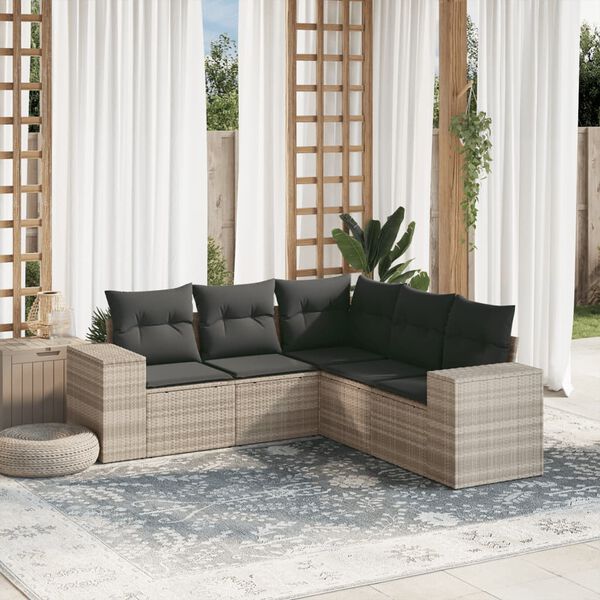 vidaXL Salon de jardin 5 pcs avec coussins gris clair résine tressée