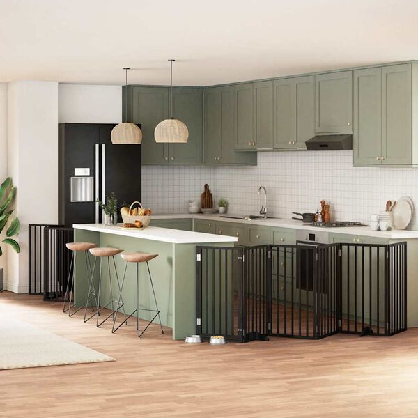 vidaXL Barri&egrave;re pour chien porte pliable 12panneaux noir bois peuplier