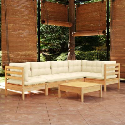 vidaXL Salon de jardin 6 pcs avec coussins crème bois de pin