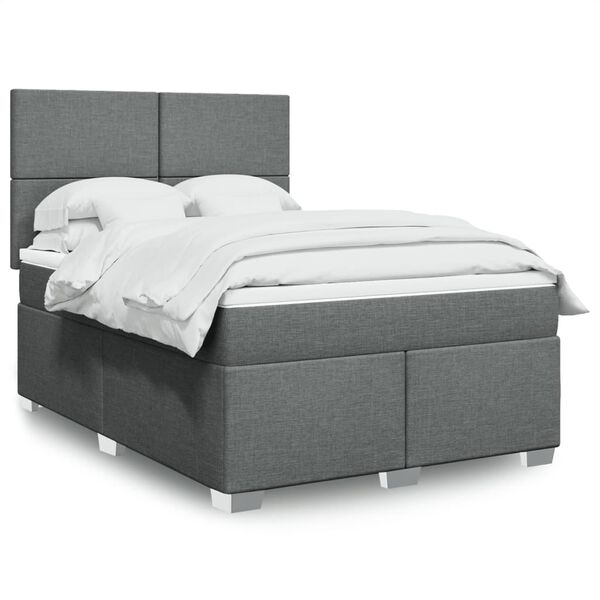 vidaXL Sommier &agrave; lattes de lit avec matelas Gris fonc&eacute; 160x200cm Tissu