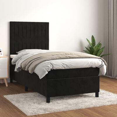 vidaXL Sommier à lattes de lit avec matelas Noir 90x190 cm Velours