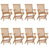 vidaXL Chaises de jardin et coussins blanc cr&egrave;me lot de 8 Teck massif