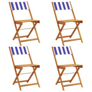 vidaXL Chaises pliantes 4 pi&egrave;ces Tissu bleu et blanc et bois massif