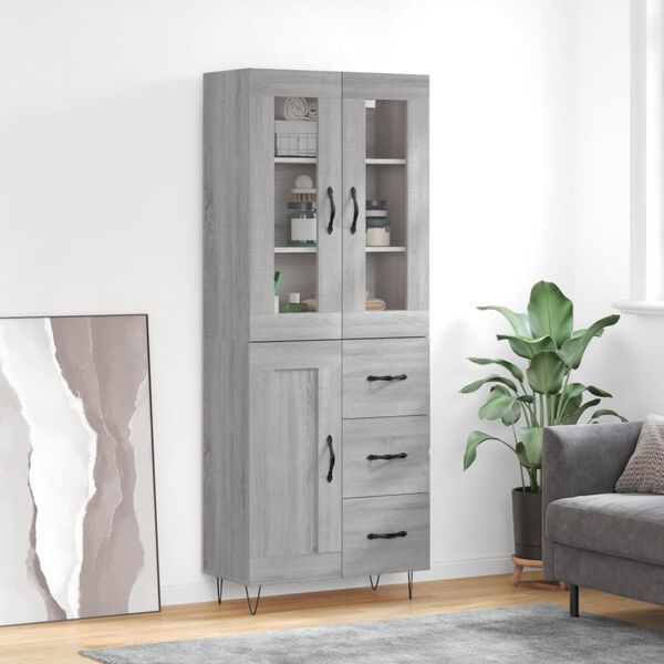 vidaXL Buffet haut Sonoma gris 69,5x34x180 cm Bois d'ing&eacute;nierie