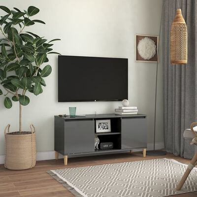 vidaXL Meuble TV avec pieds en bois Gris brillant 103,5x35x50 cm