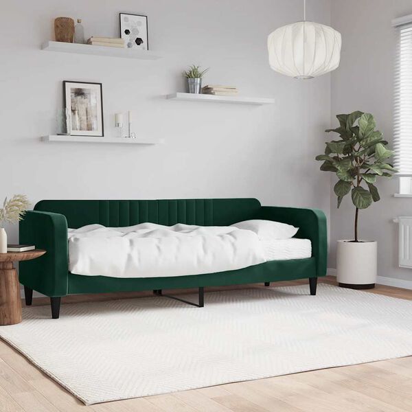 vidaXL Lit de jour avec matelas vert fonc&eacute; 80x200 cm velours