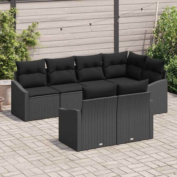 vidaXL Ensemble de canap&eacute; de jardin avec coussin 7 pcs Noir polyrotin