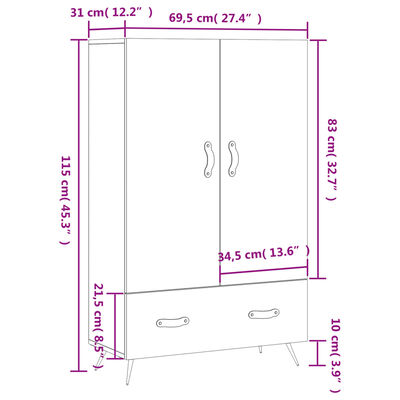 vidaXL Buffet haut blanc 69,5x31x115 cm bois d'ingénierie