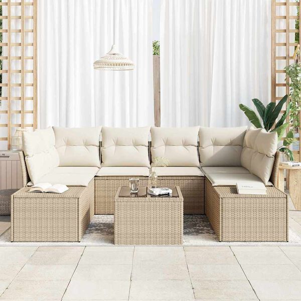 vidaXL Ensemble de canapé de jardin 8 pcs Beige et crème polyrotin