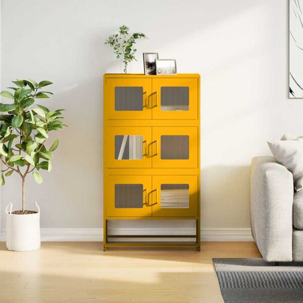 vidaXL Buffet haut jaune moutarde 68x39x123 cm acier