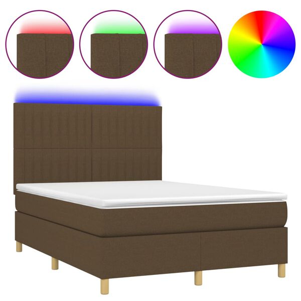 vidaXL Sommier &agrave; lattes de lit matelas et LED Marron fonc&eacute; 140x200 cm