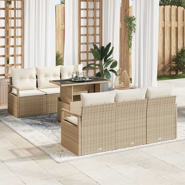 vidaXL Ensemble de canap&eacute; de jardin 7 pcs Beige Poly rotin