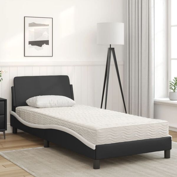 vidaXL Lit avec matelas Dover noir et blanc 80x200 cm similicuir