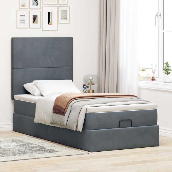 vidaXL Cadre de lit ottoman et matelas gris fonc&eacute; 90x200 cm velours