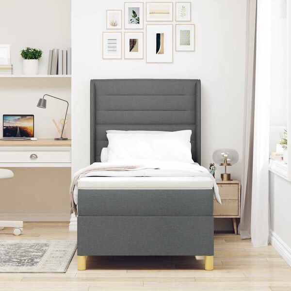 vidaXL Lit &agrave; ressorts avec matelas Gris fonc&eacute; 80 x 200 cm tissu