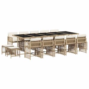 vidaXL Ensemble &agrave; manger de jardin et coussins 15 pcs beige