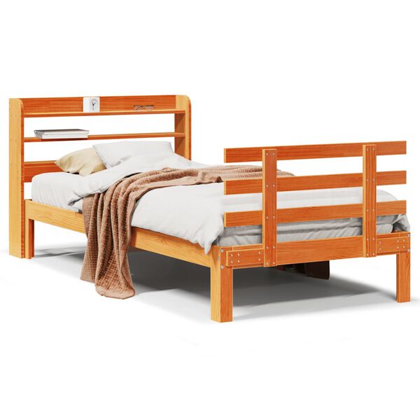 vidaXL Cadre de lit avec t&ecirc;te de lit sans matelas cire marron 75x190cm