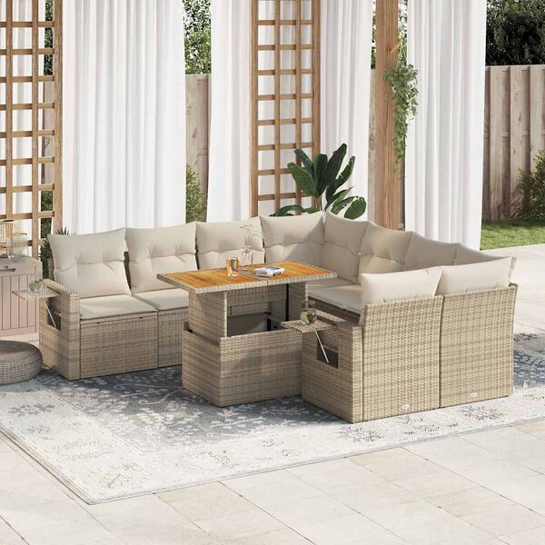 vidaXL Salon de jardin avec coussins 9 pcs beige r&eacute;sine tress&eacute;e