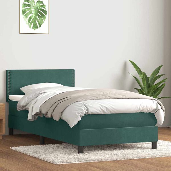 vidaXL Sommier &agrave; lattes de lit et matelas vert fonc&eacute; 80x210 cm velours