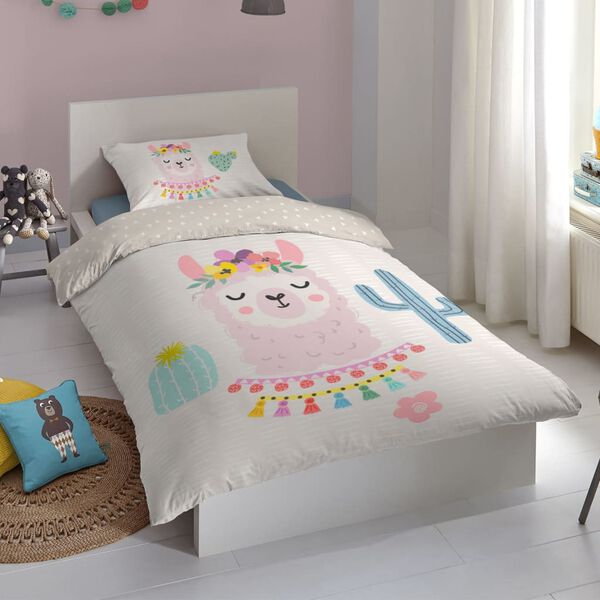 Good Morning Housse de couette enfant LLAMA 140x200/220 cm Multicolore