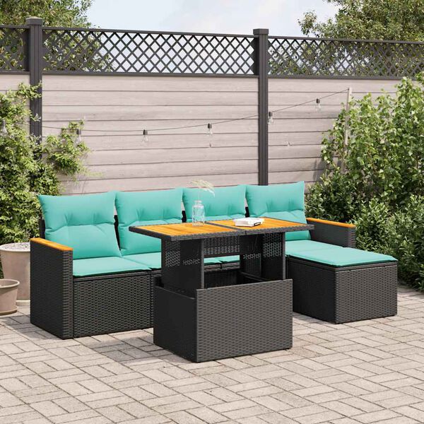 vidaXL Salon de jardin 6 pcs avec coussins noir r&eacute;sine tress&eacute;e