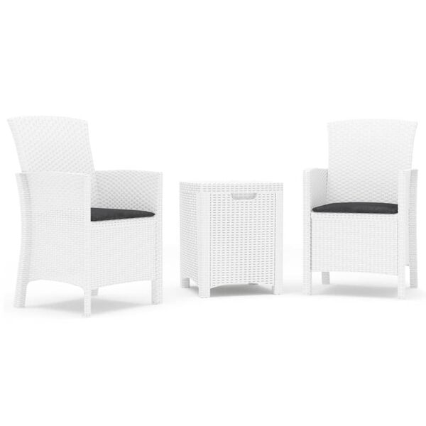 vidaXL Salon de jardin 3 pcs avec coussins Rotin PP Blanc
