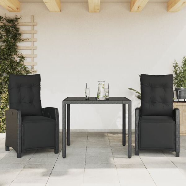 vidaXL Ensemble &agrave; manger de jardin avec coussins 3 pcs Noir