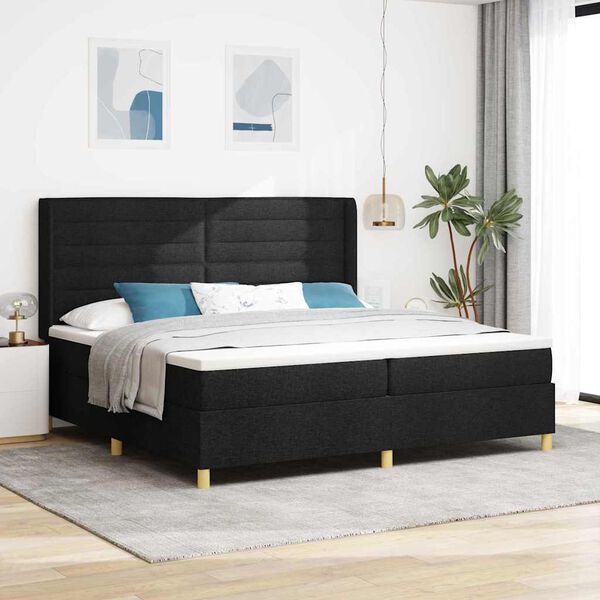 vidaXL Lit &agrave; ressorts avec matelas Noir 200 x 200 cm tissu