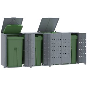 vidaXL Rangement &agrave; roulettes pour poubelles pour 4 bacs gris acier