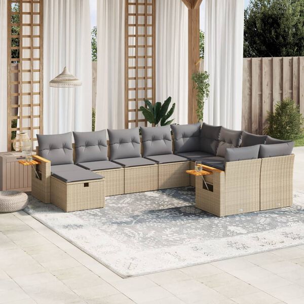 vidaXL Salon de jardin avec coussins 10 pcs beige r&eacute;sine tress&eacute;e