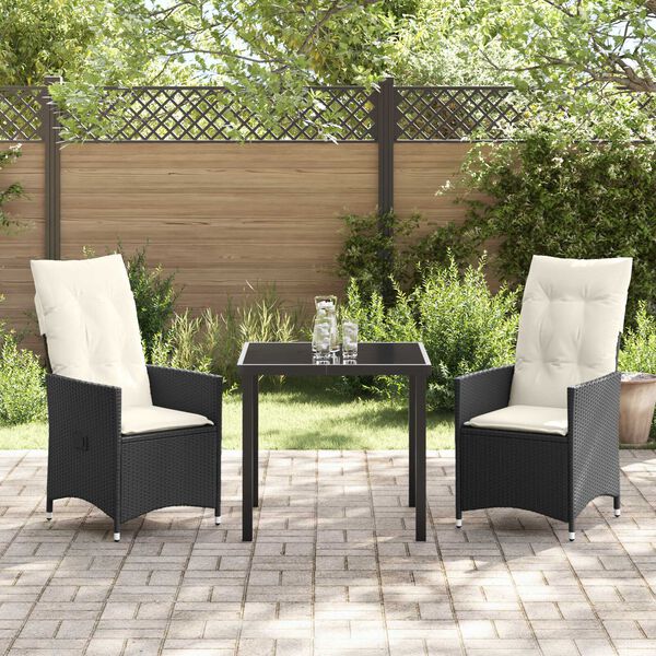 vidaXL Ensemble de salle &agrave; manger pour jardin 3 pcs Noir Poly rotin