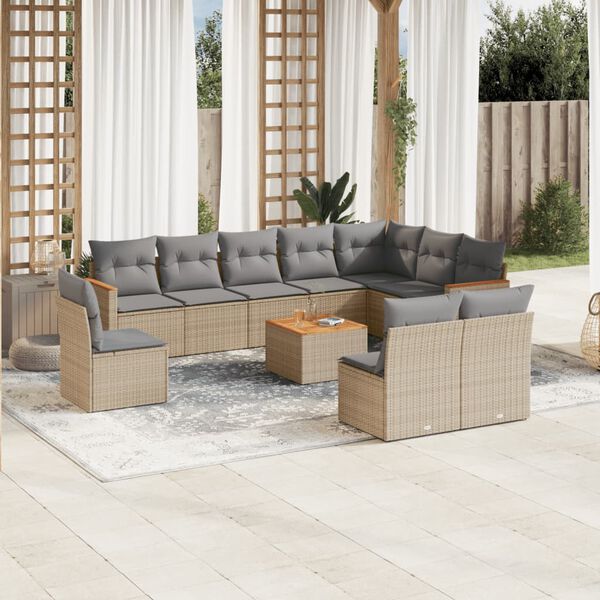 vidaXL Salon de jardin 11 pcs avec coussins beige r&eacute;sine tress&eacute;e