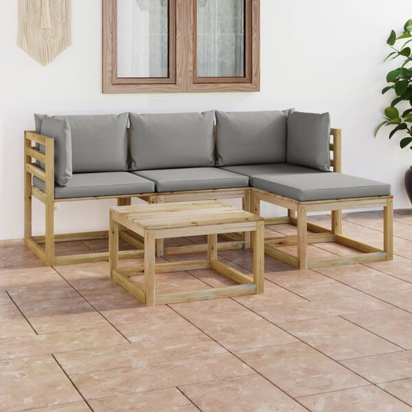 vidaXL Salon de jardin 5 pcs avec coussins gris
